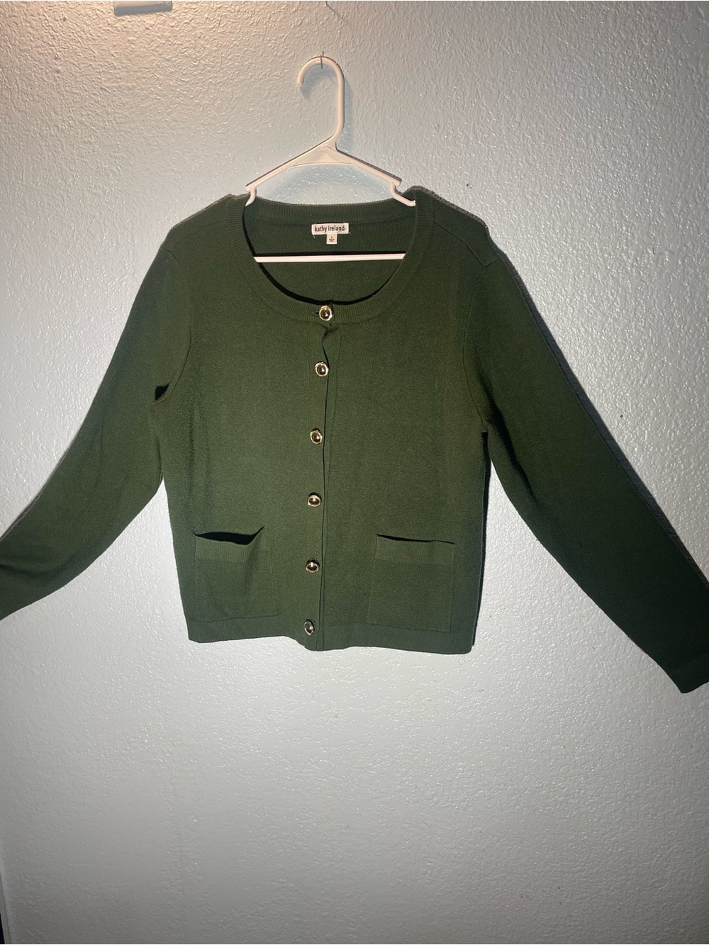 kathy ireland Dark Green Button-Up Women's Cardigan